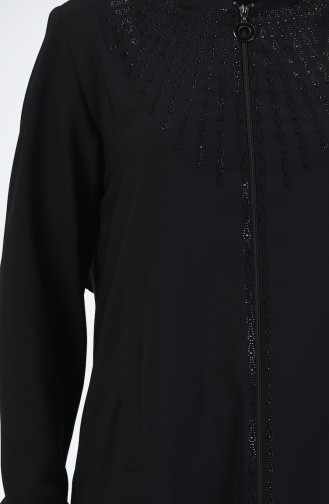 Abaya Grande Taille Imprimé Pierre 5037-01 Noir 5037-01