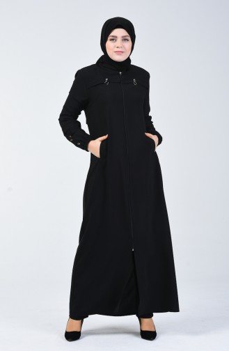 Abaya à Fermeture Grande Taille 5040-01 Noir 5040-01