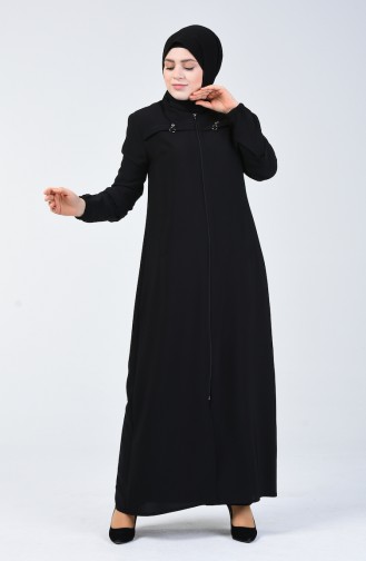 Abaya à Fermeture Grande Taille 5040-01 Noir 5040-01