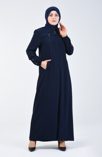 Abaya à Fermeture Grande Taille 5040-02 Bleu Marine 5040-02