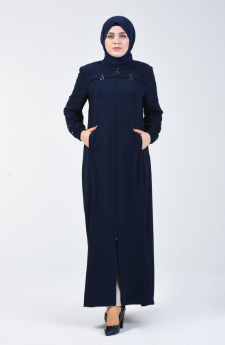 Abaya à Fermeture Grande Taille 5040-02 Bleu Marine 5040-02