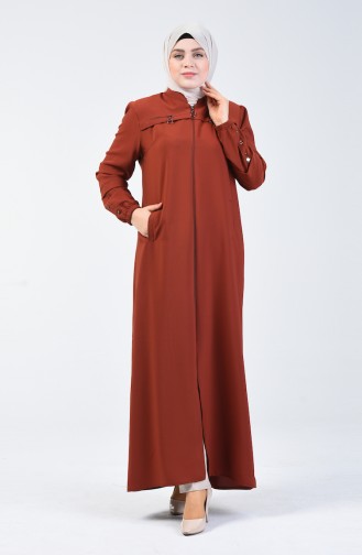 Abaya à Fermeture Grande Taille 5040-03 Tabac 5040-03