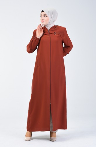 Abaya à Fermeture Grande Taille 5040-03 Tabac 5040-03