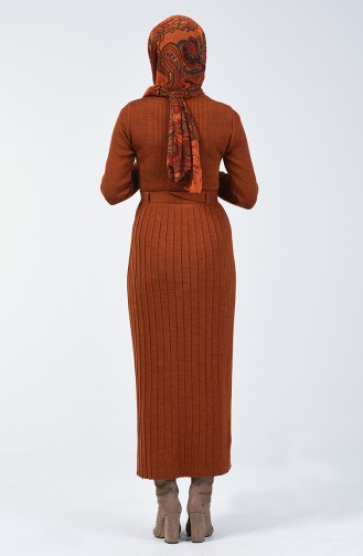 Tricot Button Detailed Dress Brown tobacco 2205-01