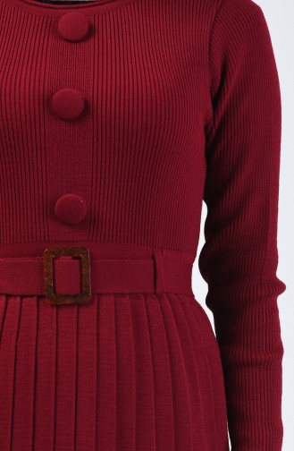 Tricot Button Detailed Dress Bordeaux 2205-03