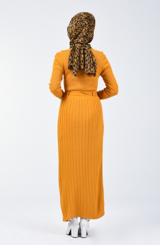 Tricot Button Detailed Dress Mustard 2205-04