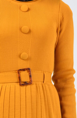 Tricot Button Detailed Dress Mustard 2205-04
