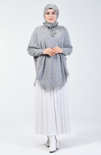 Poncho Tricot à Franges 2112-05 Gris 2112-05