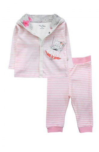 Kız Bebek Sweatshırt Pantolon Takım F0961 Pembe