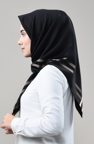Karaca Floş Bantlı Eşarp 90675-03 Siyah Somon