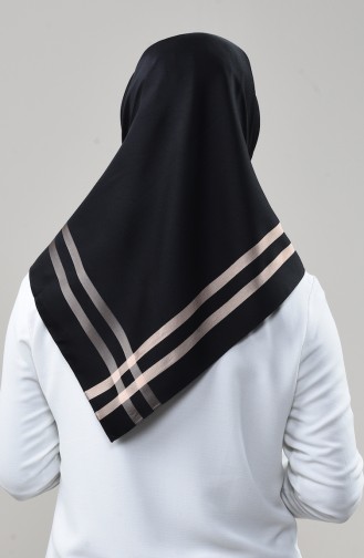 Karaca Floş Bantlı Eşarp 90675-03 Siyah Somon
