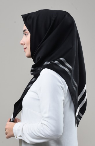 Karaca Floş Bantlı Eşarp 90675-07 Siyah Taş