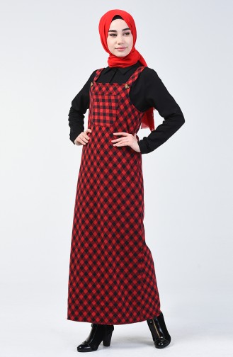 فستان بلا أكمام شتوي بجيوب أحمر 1037-02
