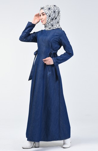 Belted Denim Dress 5292-02 Navy Blue 5292-02