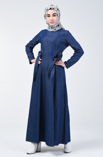 Belted Denim Dress 5292-02 Navy Blue 5292-02