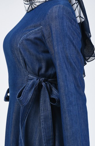فستان جينز مع ربطة كحلي 5292-02