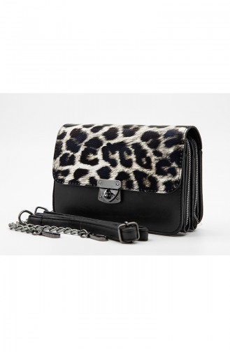 Damen Kreuz Schultertasche  BB3514-992 Schwarz Weiss Leopard 3514-992