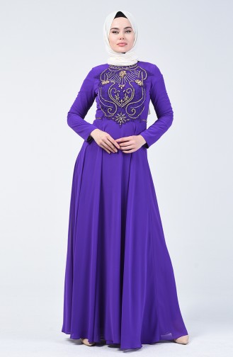 Robe de Soirée İmprimée Pierre 4532-05 Pourpre 4532-05