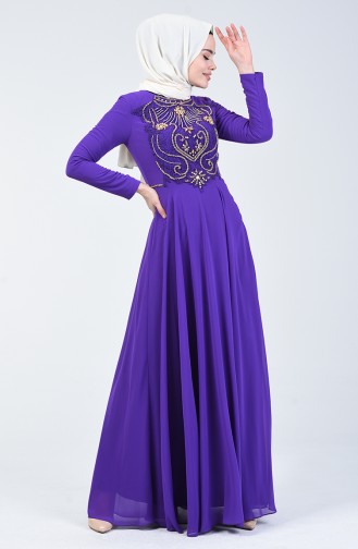 Robe de Soirée İmprimée Pierre 4532-05 Pourpre 4532-05