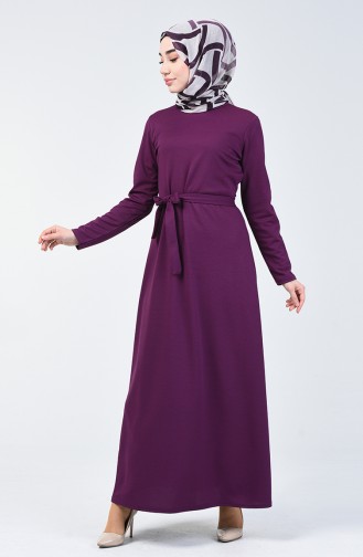 Robe Simple  à Ceinture 0028-02 Plum 0028-02