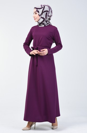 فستان سادة بتصميم مخصر لون الموف  0028-02