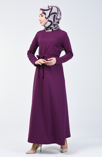 Robe Simple  à Ceinture 0028-02 Plum 0028-02