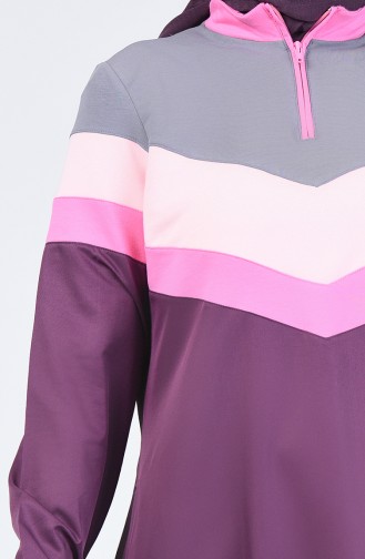 Zipper Detailed Sports Dress 09059-02 Plum 09059-02