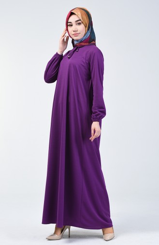 Sleeve Elastic Dress Purple 1811-07