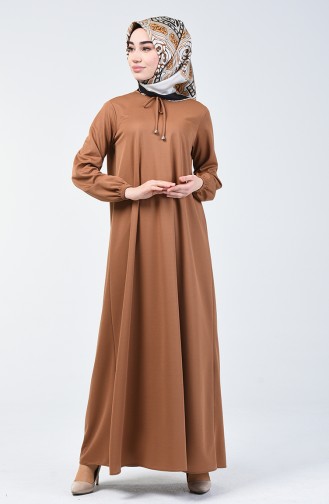 Sleeve Elastic Dress Camel 1811-08