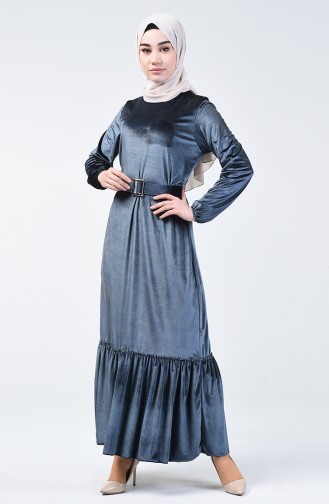 Kleid aus Samt mit Gürtel 5557-09 Grau 5557-09