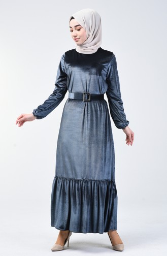 Kleid aus Samt mit Gürtel 5557-09 Grau 5557-09