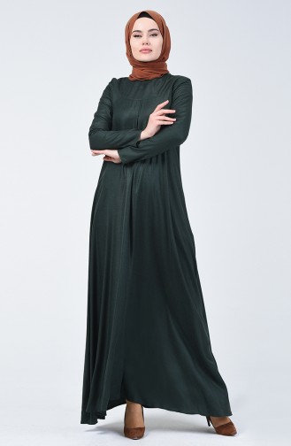 Robe en Viscose de Laine Détail Plis 3139-02 Vert émeraude 3139-02