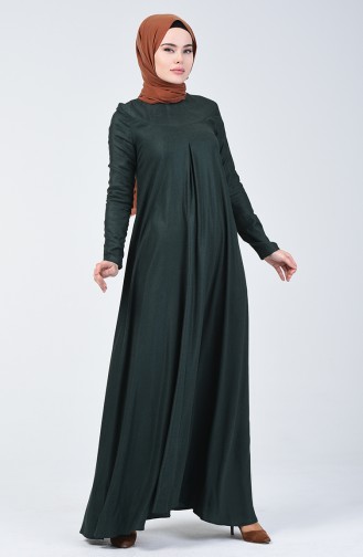  Robe en Viscose de Laine Détail Plissé 3139-02 Vert émeraude 3139-02