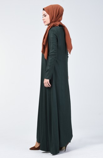  Robe en Viscose de Laine Détail Plissé 3139-02 Vert émeraude 3139-02