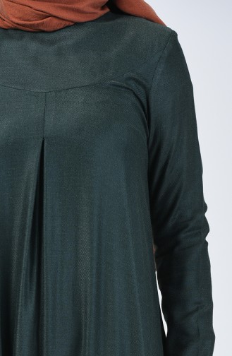  Robe en Viscose de Laine Détail Plissé 3139-02 Vert émeraude 3139-02