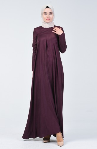  Robe en Viscose de Laine Détail Plissé 3139-03 Plum 3139-03