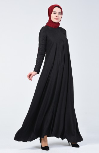  Robe en Viscose de Laine Détail Plissé 3139-04 Noir 3139-04