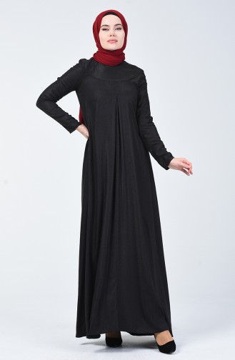  Robe en Viscose de Laine Détail Plissé 3139-04 Noir 3139-04