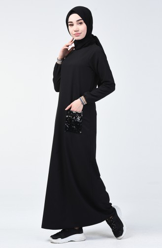 Payet Detaylı Elbise 0264-01 Siyah