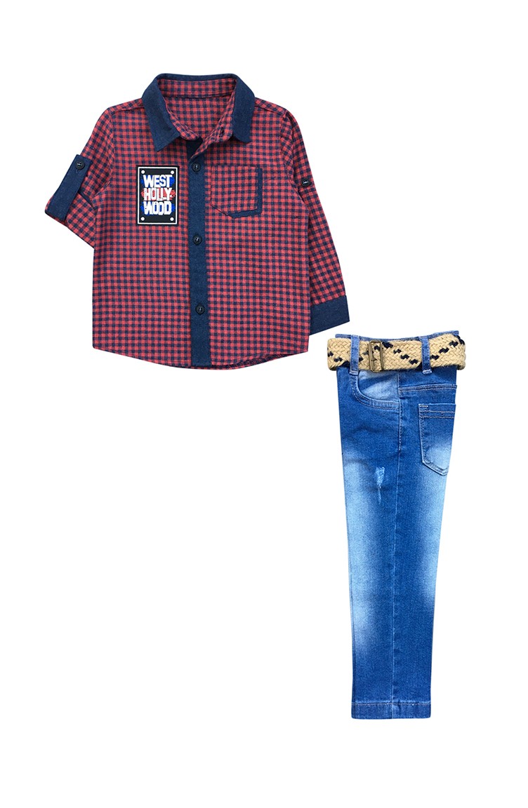 Erkek Cocuk Gomlek Pantolon Takim F0171 Bordo Sefamerve