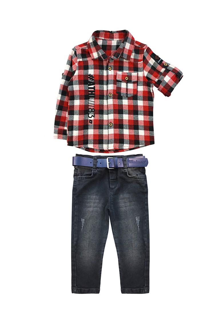 Erkek Cocuk Gomlek Pantolon Takim F0183 Bordo Sefamerve