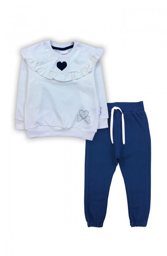 Kız Çocuk Sweatshirt Pantolon Takım F0767 Beyaz 0767