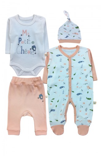 Kız Bebek Body Pantolon Tulum Ve Şapka Takım F0906 Somon