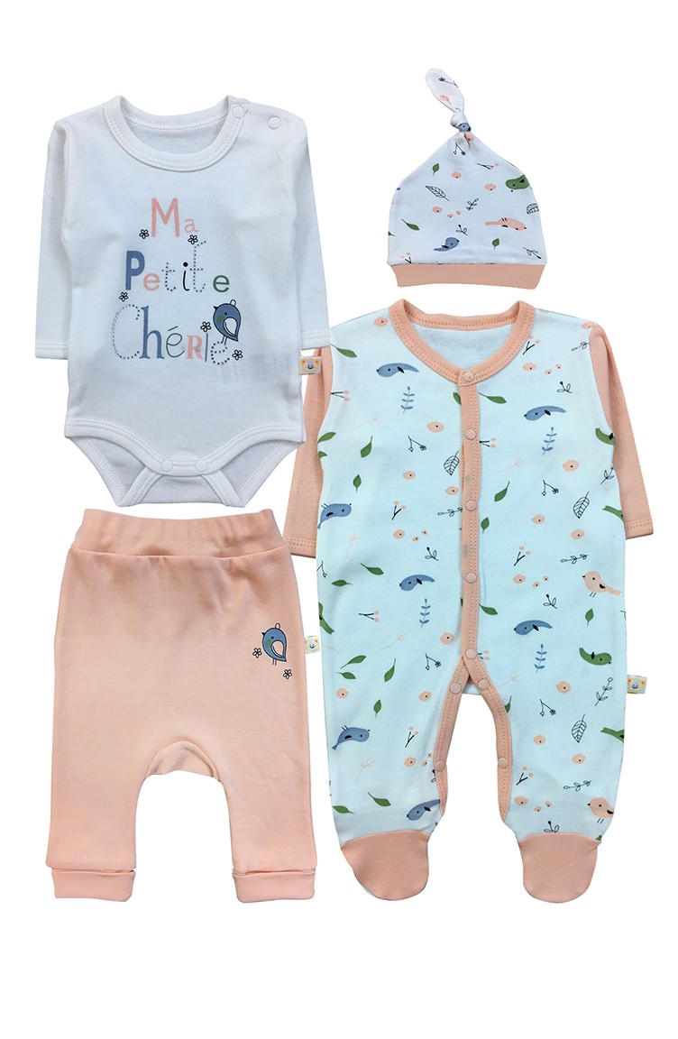 Kiz Bebek Body Pantolon Tulum Ve Sapka Takim F0906 Somon 0906 Sefamerve
