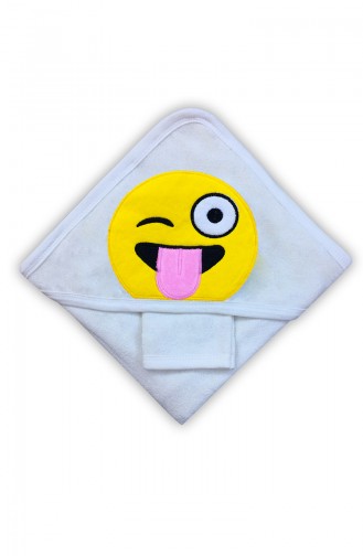 Unisex Bebek Emojili Havlu F0693 Beyaz