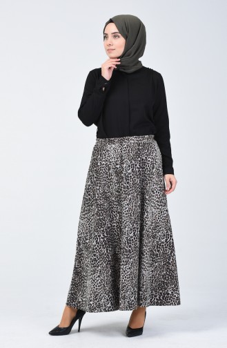 Leopar Desenli Etek 5293-01 Siyah Bej