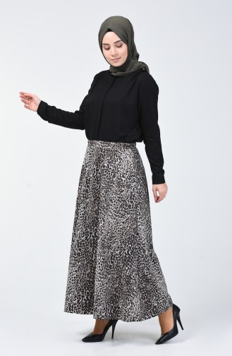 Leopar Desenli Etek 5293-01 Siyah Bej