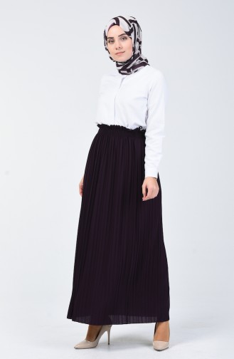 Beli Lastikli Piliseli Etek 1046-02 Mor
