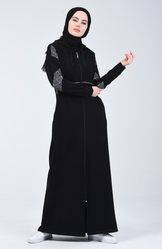 Abaya Sport à Fermeture 09051-03 Noir 09051-03