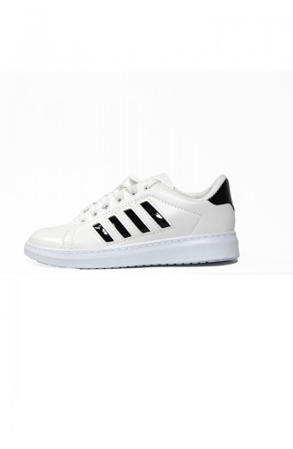 Bayan Spor Ayakkabı 30050-05 Beyaz Siyah Çizgili
